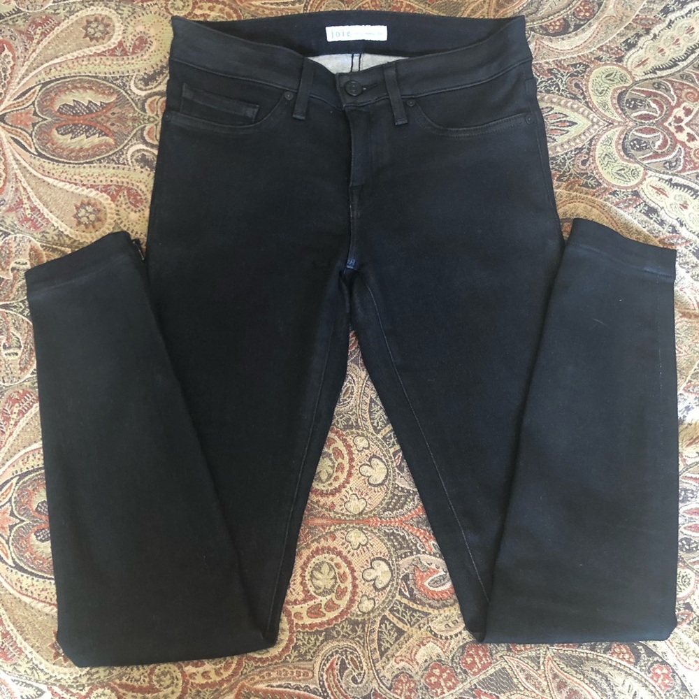 JOIE Zipped Super Skinny Black Diamond Coated Jeans • 26